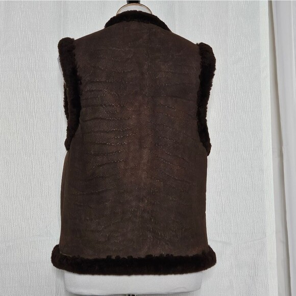 Vintage Chocolate Brown Sheepskin Sheared Lining Toggle Button New Zealand Vest - Picture 5 of 10